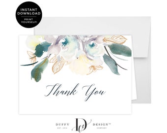 Thank You Card, Printable Thank You Card, Wedding Thank You Cards, Bridal Shower Thank You Cards, Baby Shower Thank You Cards, Floral