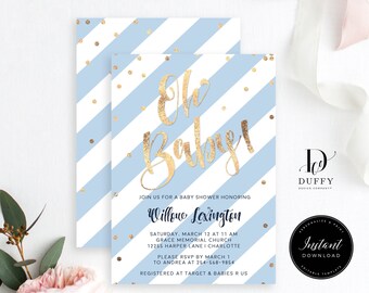 Baby Boy Shower Invitation Template, Baby Shower Invitation Boy INSTANT DOWNLOAD, Oh Baby Shower Invite, Editable Template DB002