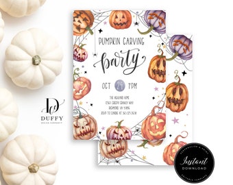 Pumpkin Carving Party Invitation TEMPLATE, Halloween Party Invitation, Harvest Party Invitation, Pumpkin Carving Invite Printable, DH013