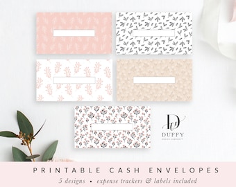 Printable Cash Envelopes with Transaction Tracker, Cash Envelope System, Cash Wallet Envelopes, Set of 5, INSTANT DOWNLOAD - CE027