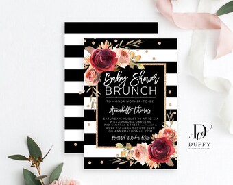 Fall Baby Shower Invitations Girl , Baby Shower Brunch Invite, Baby Shower Invite, Rose Gold Burgundy Blush Pink Baby Shower Invite