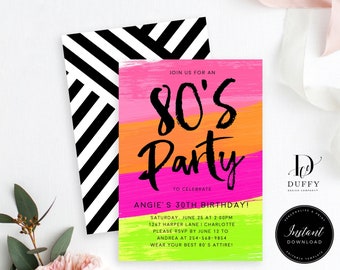 80's Birthday Invitation Template, 80's Party, 80's Party Invitation, 90's Invitation, INSTANT DOWNLOAD, DBIR001