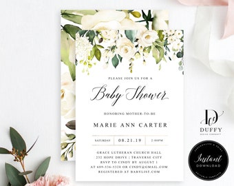 Greenery Baby Shower Invitation TEMPLATE, Gender Neutral Baby Shower InviteEditable Baby Shower, Eucalyptus Baby, Editable Template DB013