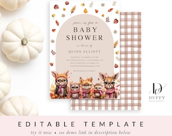 Woodland Baby Shower Invitation TEMPLATE, Fall Baby Shower Invitations, Gender Neutral Baby Shower Invitation, DBFALL07