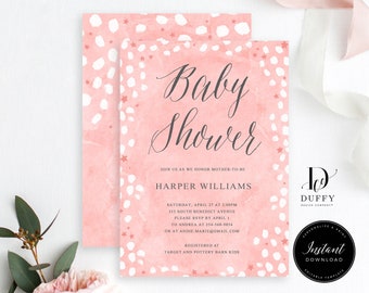 Blush Pink Baby Shower Invitation for a Girl, Printable Girl Baby Shower Invitation, Editable Invitation, DB006