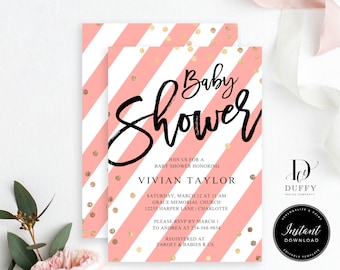 Pink Baby Shower Invitation Girl TEMPLATE, Editable Baby Shower Invitation, Couples Shower Invite, Editable Template DB003