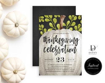 Pumpkin Thanksgiving Invitation Template, Thanksgiving Dinner Invitation, Thanksgiving Feast invite, Give Thanks Invitation, DTH004