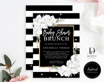 Black White Baby Shower Invitation TEMPLATE, Gender Neutral Baby Shower Invite, DB009