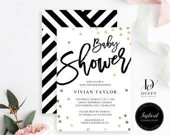 Black White Baby Shower Invitations, Gender Neutral Baby Shower Invitation INSTANT DOWNLOAD, Editable Shower Invite, DB003