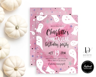 Halloween Birthday Party Invitation for Girl, Kids Halloween Invitation, Costume Party Invitation, EDITABLE Printable Invitation, DBIR011