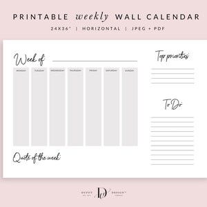 Large Weekly Wall Calendar PRINTABLE, Weekly Schedule Board, Large Wall ...
