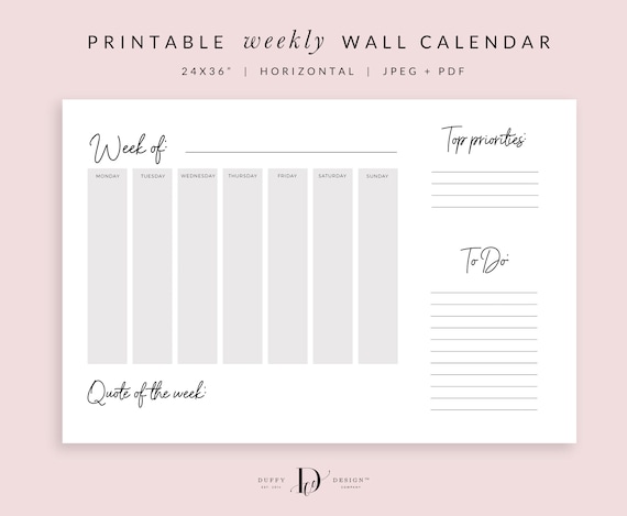 Large Weekly Wall Calendar PRINTABLE Weekly Schedule Board | Etsy