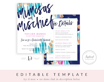 80s Bachelorette Invitation & Itinerary | Editable Printable | Instant Download