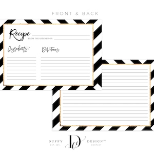 Black and White Recipe Card, Printable Recipe Card, DIY Recipe Cards ...