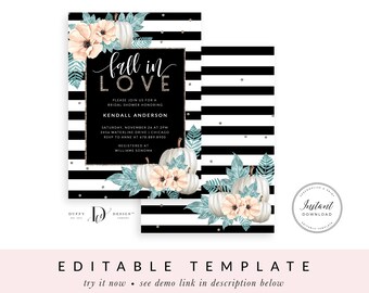 Chic Fall Floral Bridal Shower Invitation | Editable Template | Instant Download