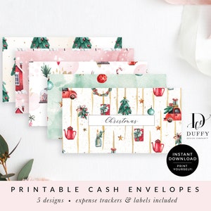 Enveloppes de Noël imprimables avec suivi des transactions, système d'enveloppes de trésorerie, enveloppes budgétaires imprimables, lot de 5, TÉLÉCHARGEMENT IMMÉDIAT
