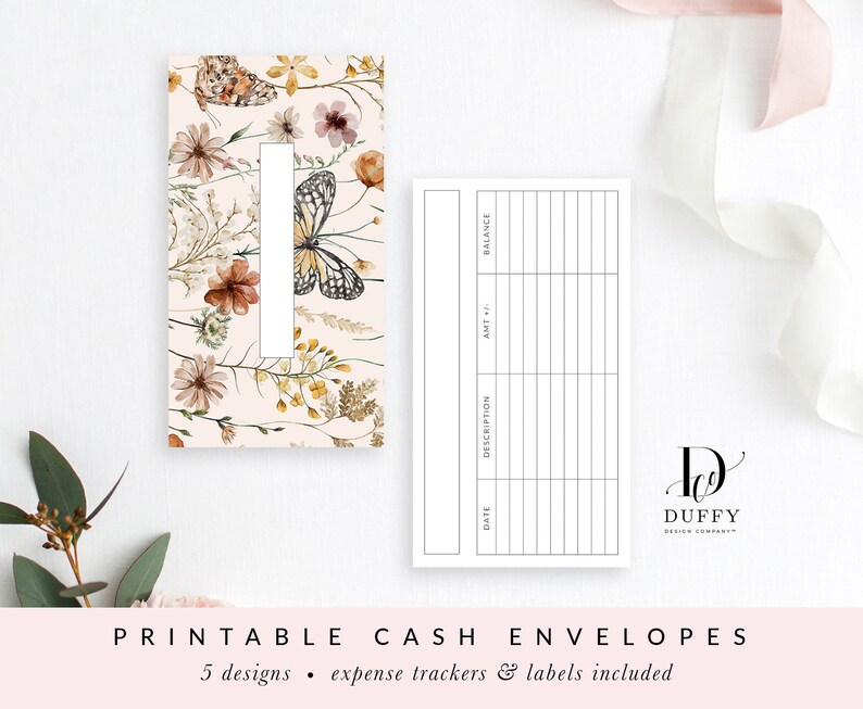 Floral Printable Cash Envelopes with Transaction Tracker, Cash Envelope System, Budget Envelopes Printable, Set of 5 INSTANT DOWNLOAD CE037 image 7