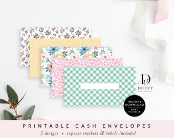 Printable Cash Envelopes with Transaction Tracker, Cash Envelope System, Cash Wallet Envelopes, Set of 5, INSTANT DOWNLOAD - CE027