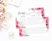 Recipe Card Printable, Printable Recipe Card, DIY Recipe Cards, 4x6 Recipe Card, Bridal Shower Recipe Card, PDF Instant Download, Pink