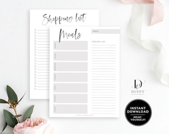 Weekly Meal Planner Printable, Meal Planner, Menu Planner, Grocery Shopping List Printable, Health Planner, Fitness Planner, PDF