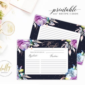 Printable Recipe Cards, Recipe Cards for Bridal Shower, Recipe Card 4x6,  Bridal Shower Recipe Cards, Kitchen Shower Recipe Card, Printable
