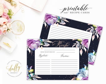 Printable Recipe Cards, Recipe Cards for Bridal Shower, Recipe Card 4x6,  Bridal Shower Recipe Cards, Kitchen Shower Recipe Card, Printable
