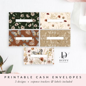 Floral Printable Cash Envelopes with Transaction Tracker, Cash Envelope System, Budget Envelopes Printable, Set of 5 INSTANT DOWNLOAD CE037 image 2