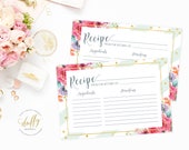 Pink Recipe Card Printable, Printable Recipe Card, DIY Recipe Cards, 4x6 Recipe Card, Bridal Shower Recipe Card, PDF Instant Download