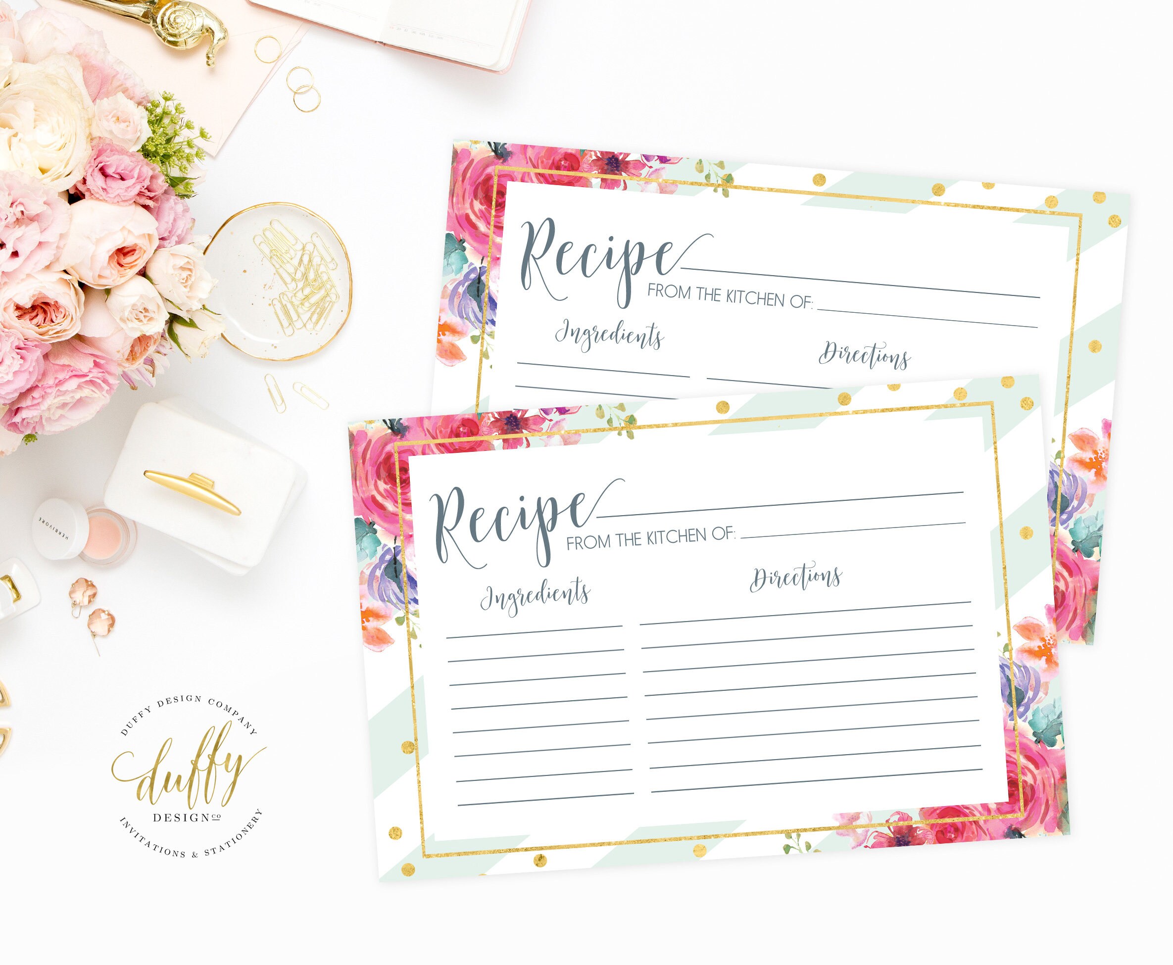 Pink Recipe Card Printable, Printable Recipe Card, DIY Recipe Cards, 4x6 Recipe Card, Bridal Shower Recipe Card, PDF Instant Download