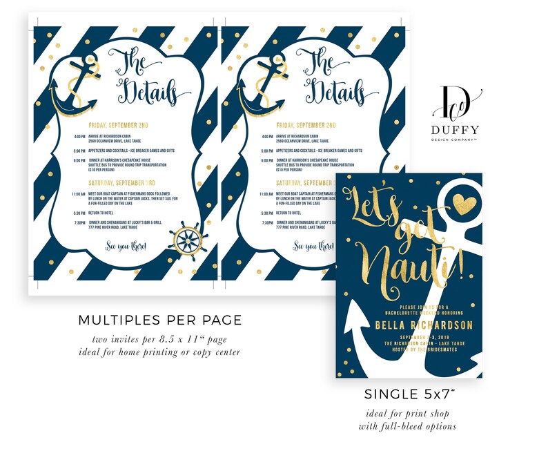 Nautical Bachelorette Weekend Invitation With Itinerary Printable Hens Party Invite EDITABLE Instant Download Invitations Template