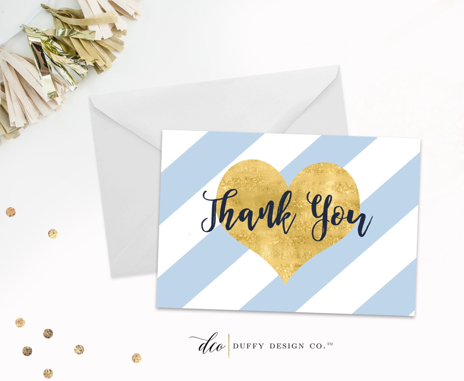 Navy Blue & Gold Thank You Card, Thank You Card, Shower Thank You Card ...