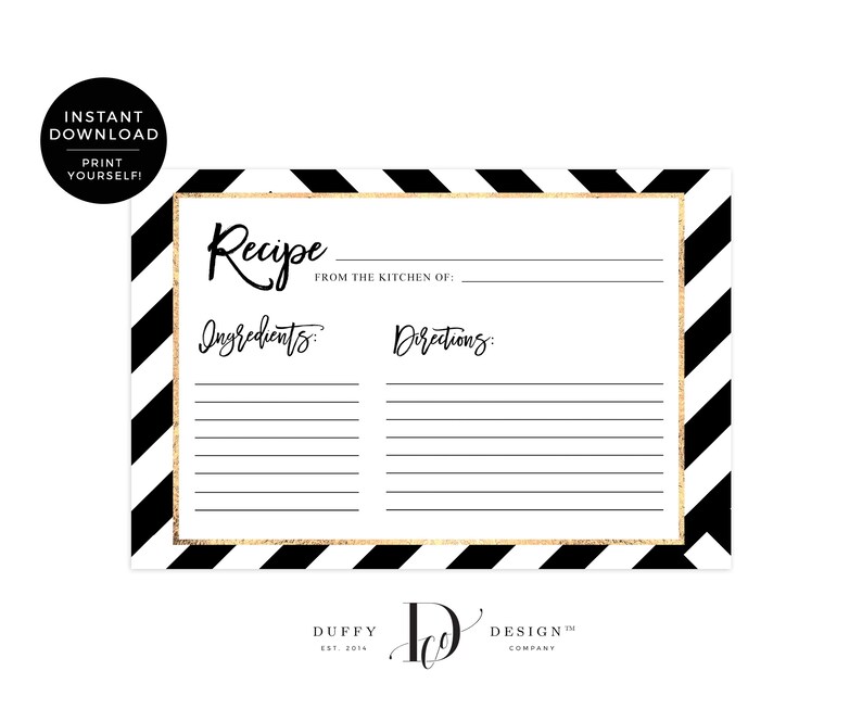 black and white recipe card printable recipe card diy