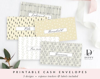 Printable Cash Envelopes with Transaction Tracker - Horizontal, Budget Envelopes, Budgeting Envelope System, Set of 5, PDF