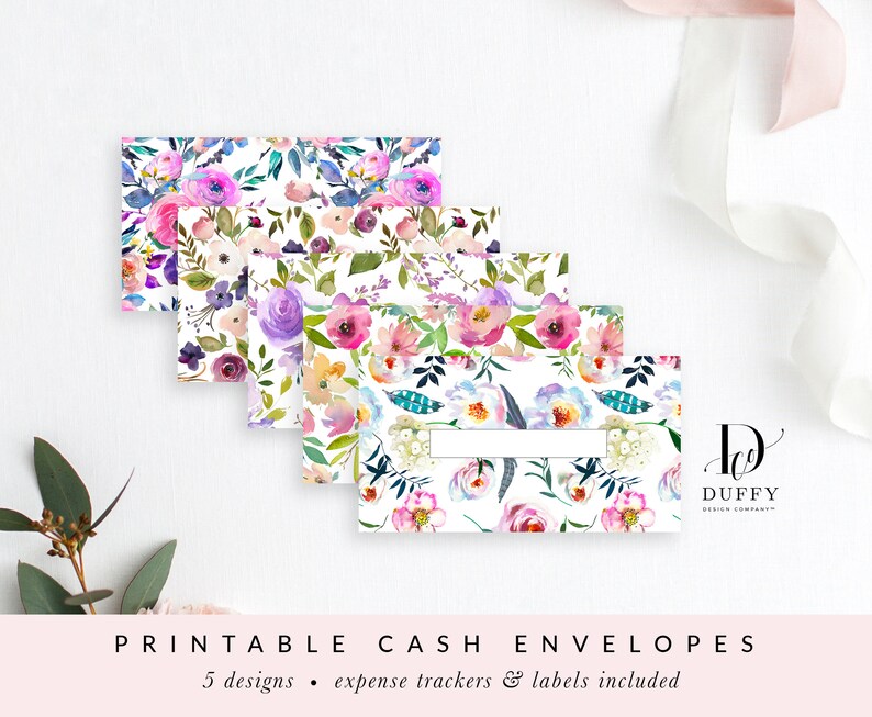Floral Printable Cash Envelopes With Transaction Tracker Cash | Etsy