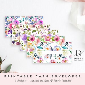 Floral Printable Cash Envelopes With Transaction Tracker, Cash Envelope ...
