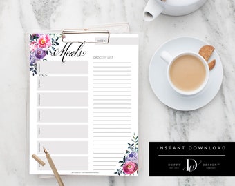 Meal Planner Printable, Weekly Meal Planner, Menu Planner, Grocery Shopping List Printable, Health Planner, Fitness Planner, PDF