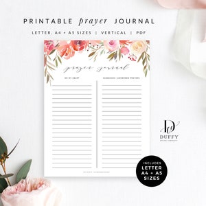 Floral Printable Prayer Journal, Prayer List Printable, Bible Study Printables, Faith Journal, Bible Journaling, Daily Devotional, PJ003