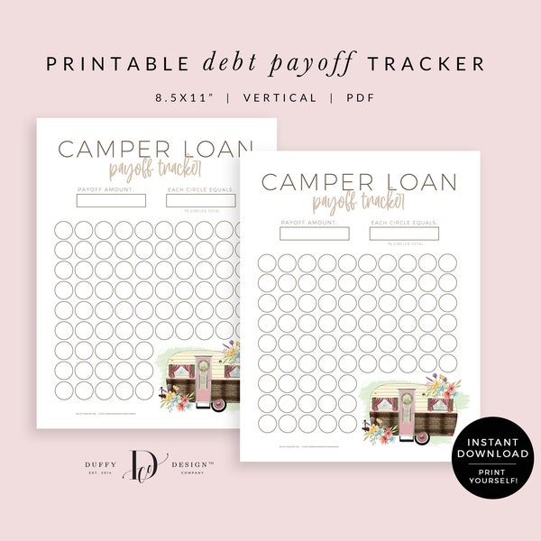 RV Camper Debt Tracker Printable, Debt Payoff Calculator, Budget Tracker Sheets, Debt Free Journey Planner, Debt Payoff Plan, PDF, DPT004