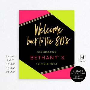 80s Party Printable Welcome Sign, Back to the 80s, Throwback Party, 80s Theme Birthday Party, Neon Party Sign INSTANT DOWNLOAD, DBIR009