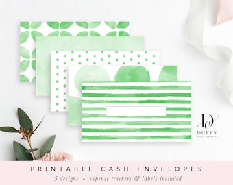 Watercolor Printable Cash Envelopes with Transaction Tracker, Cash Envelope System, Budget Envelopes, Set of 5, INSTANT DOWNLOAD CE022