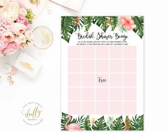Tropical Bridal Shower Bingo Card, Floral Bridal Shower Bingo, Printable Bridal Shower Games, Bingo Game Printable Card, Wedding Shower Game