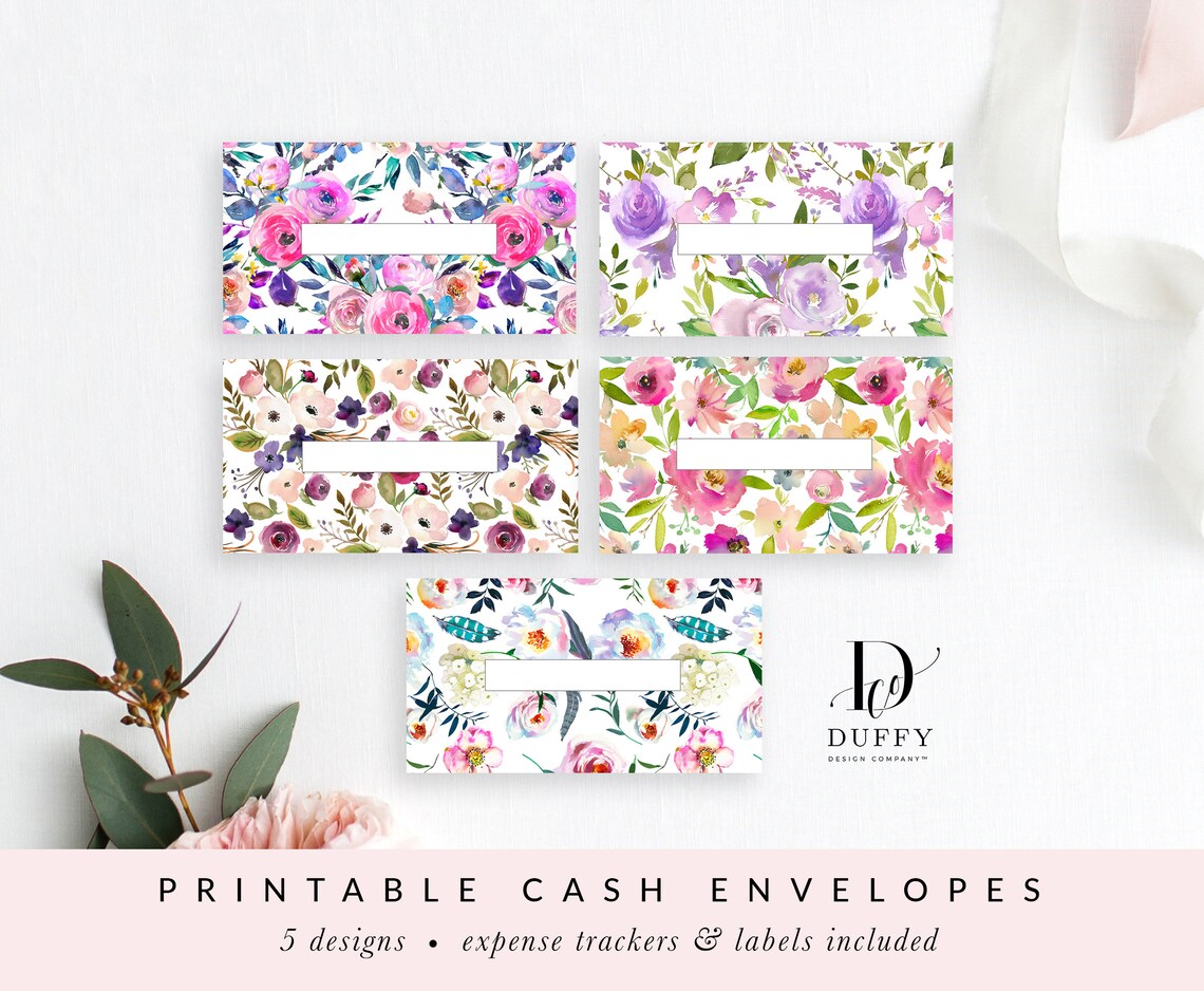 Floral Printable Cash Envelopes With Transaction Tracker Cash | Etsy
