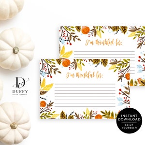 I Am Thankful For Cards, Thanksgiving Printable Cards, Thankful Cards, Giving Thanks Cards, Thanksgiving Table Cards, Gratitude Cards, 4x6