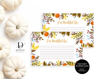 Jag är tacksam för kort, utskrivbara Thanksgiving-kort, tackkort, tackkort, bordskort för Thanksgiving, tacksamhetskort, 4x6