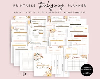 Printable Thanksgiving Planner, Holiday Planner, Thanksgiving Binder, Party Planner Bundle, Recipe Planner, Event Planner, Meal Prep Planner