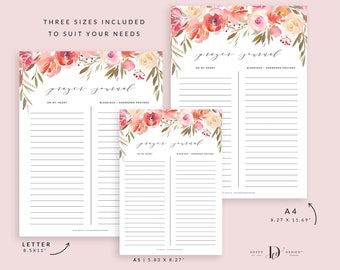 Floral Printable Prayer Journal, Prayer List Printable, Bible Study Printables, Faith Journal, Bible Journaling, Daily Devotional, PJ003