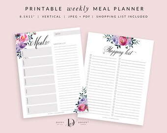 Floral Printable Weekly Meal Planner & Shopping List | Instant Download PDF