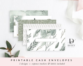 Printable Cash Envelopes with Transaction Tracker, Cash Envelope System, Budget Envelopes Printable, Set of 5, INSTANT DOWNLOAD - CE011