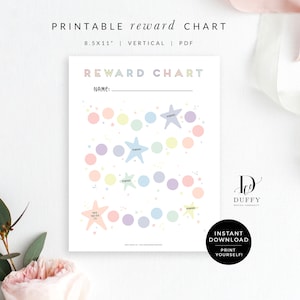 Printable Rainbow Reward Chart, Children's Sticker Chart, Toddler Reward Chart, Potty Training Chart INSTANT DOWNLOAD RC001 image 1