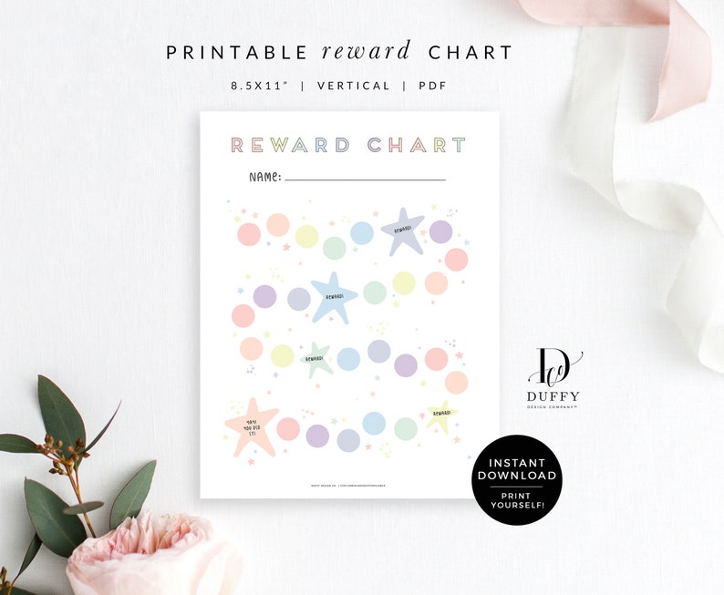 Printable Rainbow Reward Chart, Children's Sticker Chart, Toddler Reward Chart, Potty Training Chart INSTANT DOWNLOAD RC001 image 1
